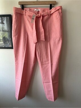 LOFT Coral-Pink Tie-Waist Cropped Pants